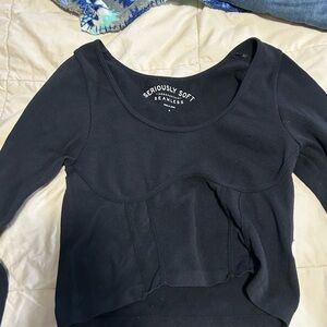 Aeropostale Black Asymmetrical 3/4 Sleeve Bodysuit
